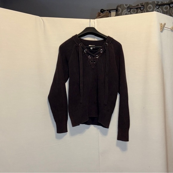 Umgee Sweaters - Umgee Women's Brown Lace-Up Sweater